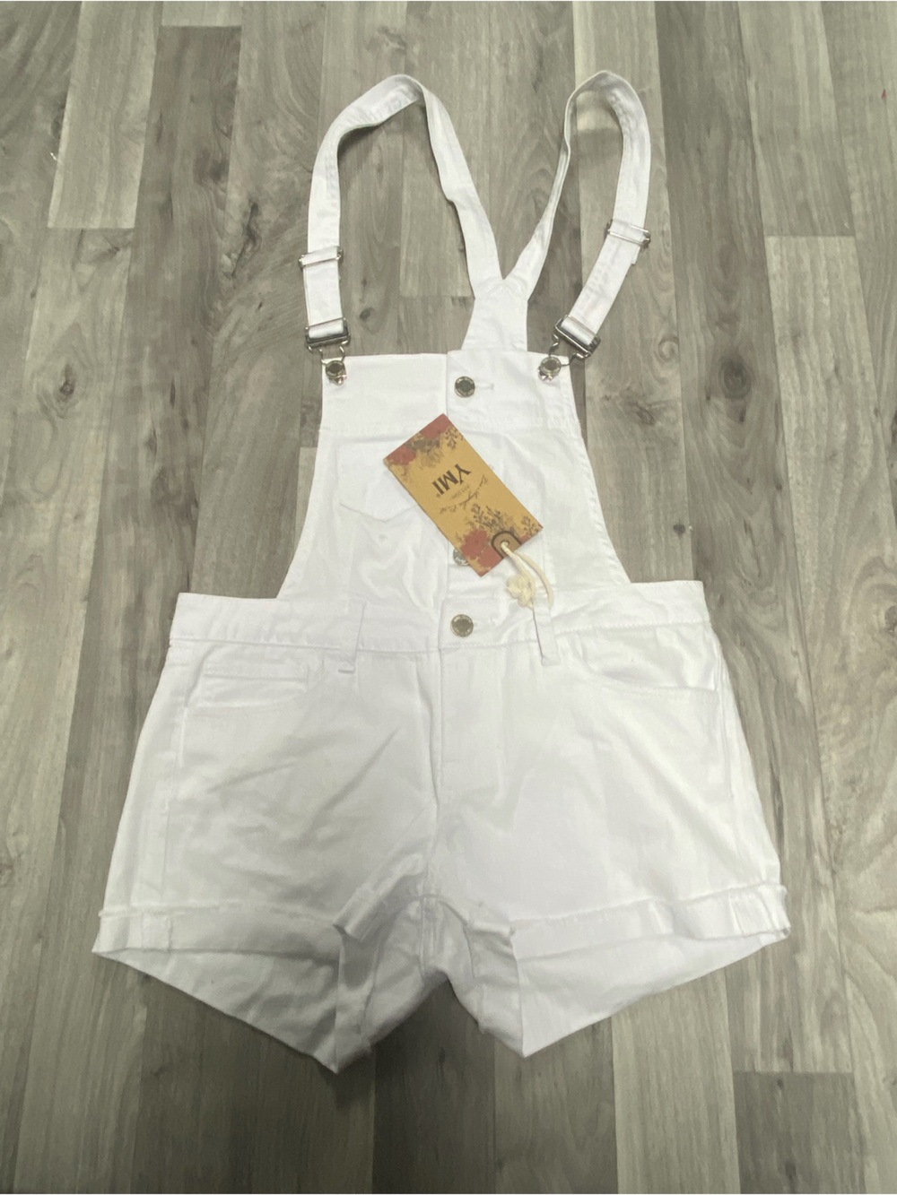 YMI White Denim Suspender Overall Shorts